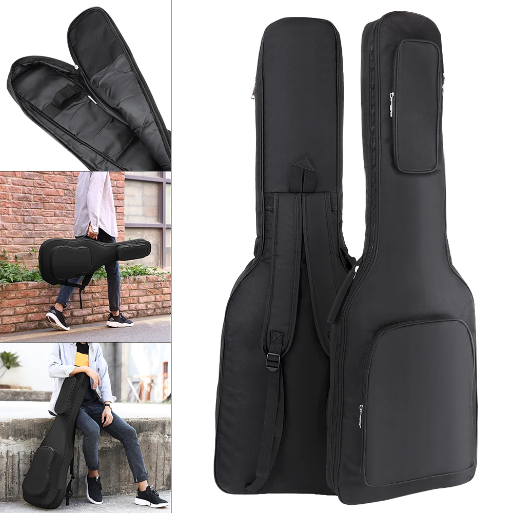 39-48Inch Oxford Fabric Pad 8-10mm Cotton Thickening Double Straps Electric Guitar Electric Bass Case, Waterproof Cover Backpack