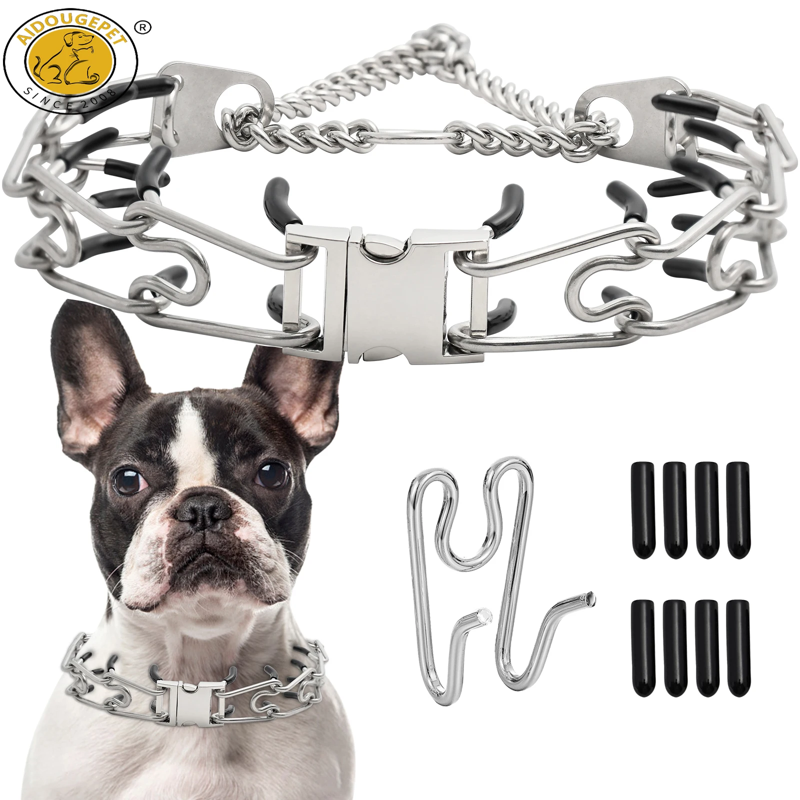 Adjustable Dog Prong Collar Stainless Steel Pinch Collar,Removable Pet Spike Necklace with Quick Release Buckle Dogs Link Chain