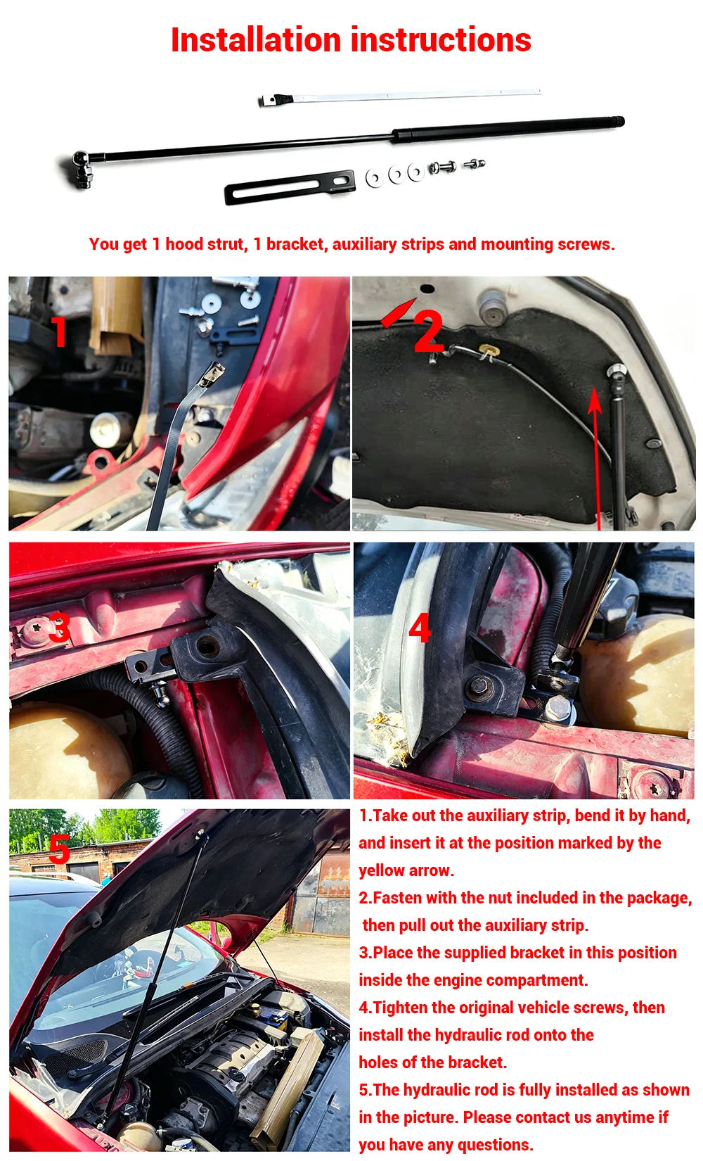 For 2010-2013 Peugeot 408 Car Bonnet Hood Support Hydraulic Rod Strut Bars Lift Spring Shock Bracket Styling