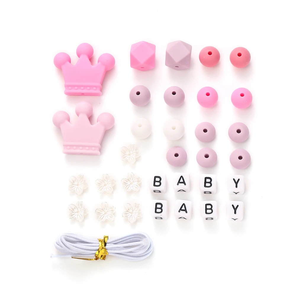 New Crown Silicone Beads Mixed Round Wooden Beads For Making Baby Chew Teething Necklace Bracelet DIY Pacifier Clips Accessory