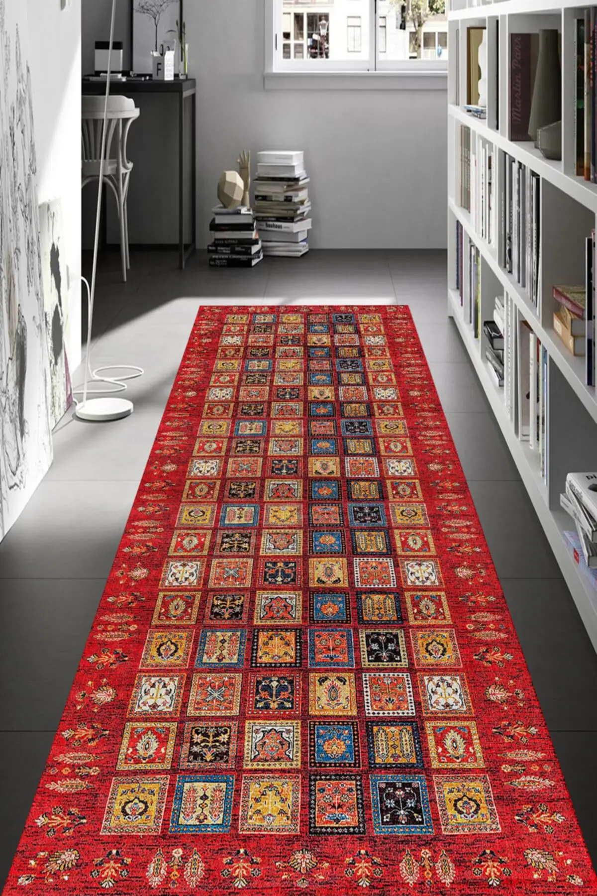 DOLBOVI red afghan patterned carpet (machine washable Dot/felt base)-Cp650