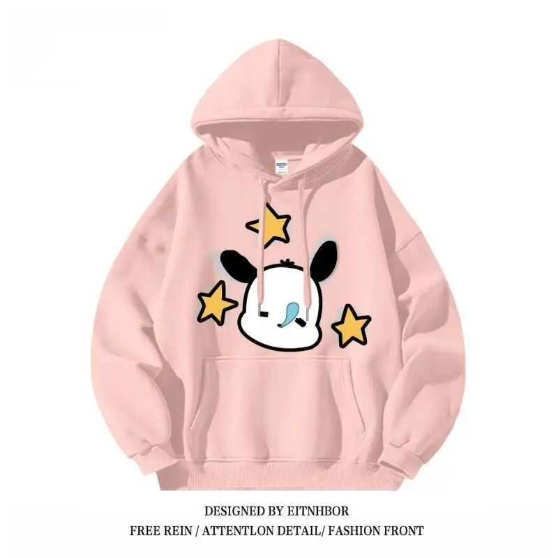 

Толстовка Sanrio Simple Pochacco с капюшоном, повседневная куртка, флис Silver Fox, унисекс, повседневный корейский стиль, милый, модный, трендовый, новинка