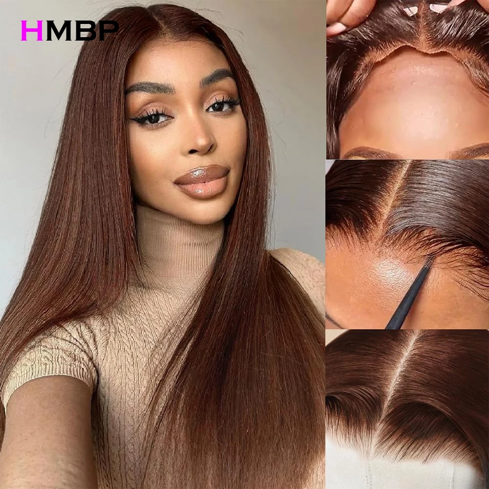 

Glueless Wig Human Hair Ready To Wear Brown Color Straight 13x6 HD Lace Frontal Wig Preplucked Brazilian Lace Front Wigs 180%