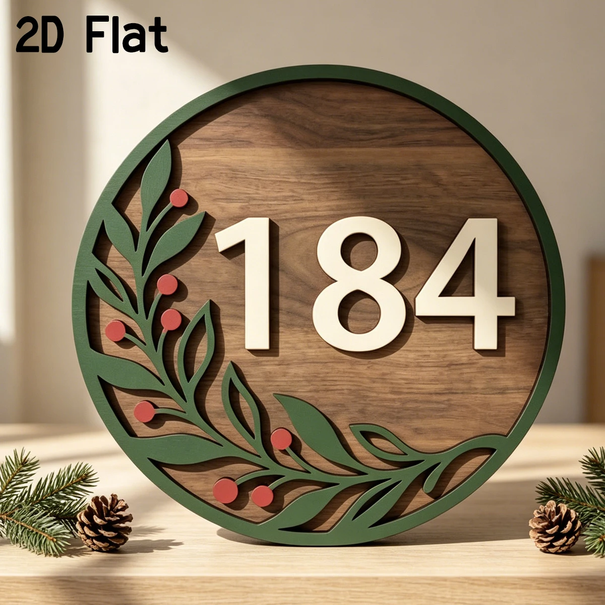 Personalized Round House Number Wooden Plaque,Leaf Wreath Plaque,Rustic Front Door Wall Decor,Home Address Housewarming Gift