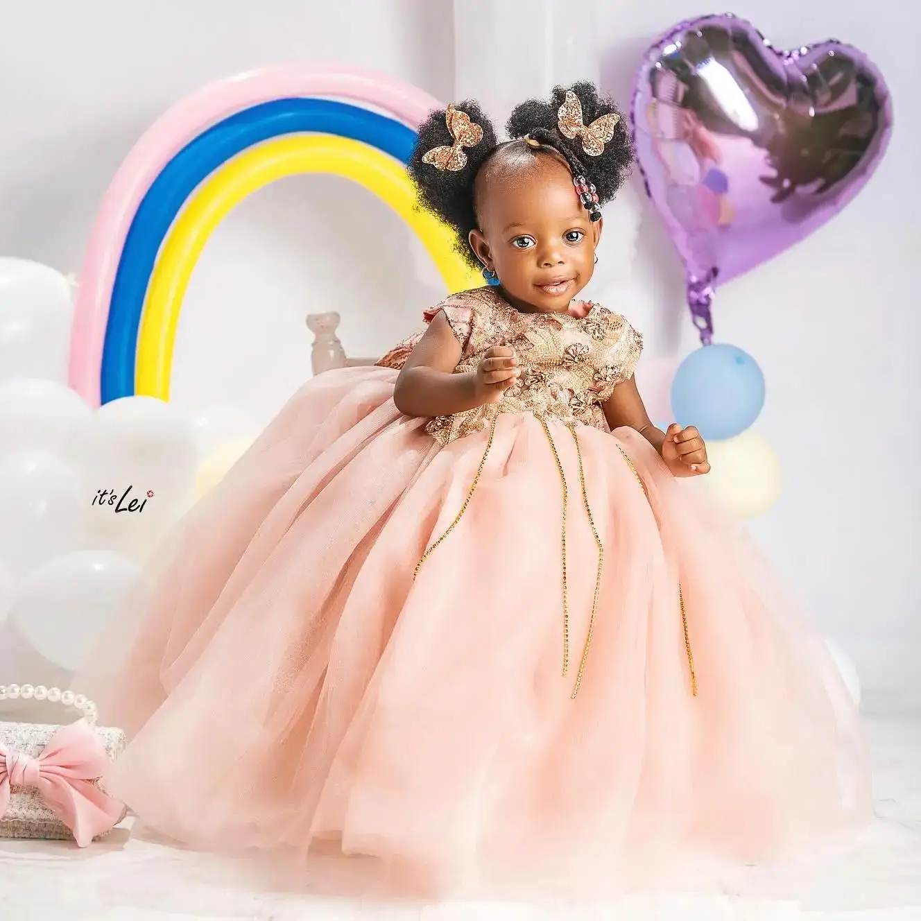 

Blush Pink Kids Birthday Dresses Customized Bow Flower Girl Dresses for Wedding Party Baby Girls Prom Ball Gowns for Photoshoot