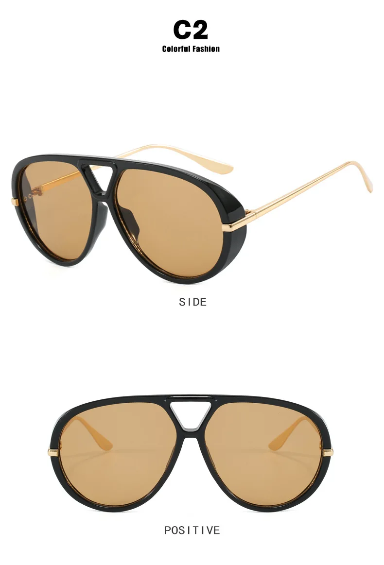 Übergroße ovale Punk-Piloten-Sonnenbrille für Damen – Luxusmarke 2026, Vintage-Metallrahmen, UV400-Schutz – Detail 9