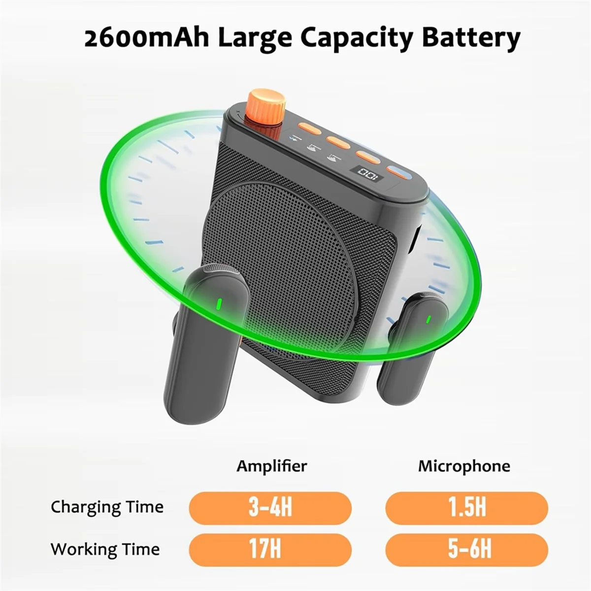 ميكروفون ABJZ اللاسلكي Lavalier مضخم صوت محمول مع 2 ميكروفون، مكبر صوت قابل لإعادة الشحن للفصول الدراسية والاجتماعات والكلام