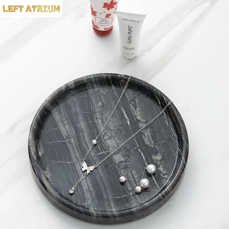 Ancient style natural cave stone decoration tray European style marble plate Round storage tray Dessert plate trays decorative