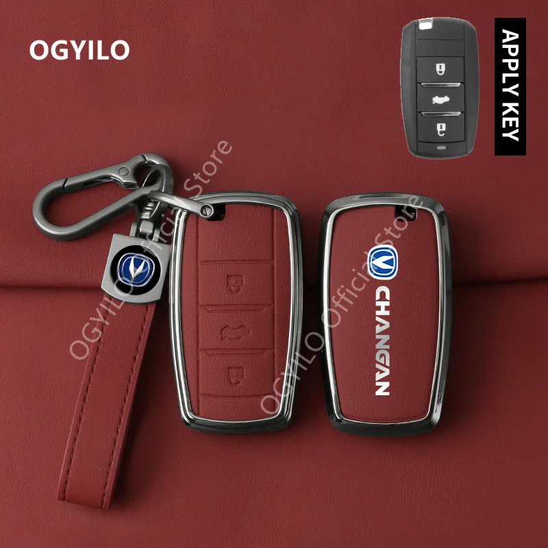 Funda de cuero y aleación de Zinc para llave de coche Changan A, 3 botones, V3, V5, V7, Oushang, A600, A800, AEADO, RAETON, COUPE, CS95, CS35, CS75