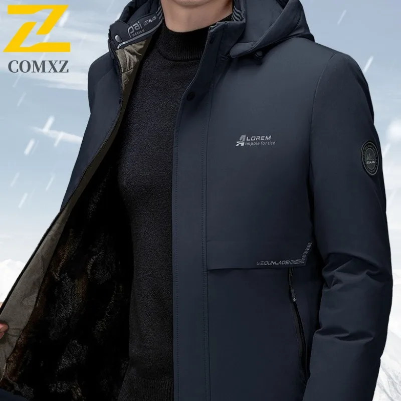 

Men Detachable Hood windbreaker Fleece Lined Thickened Long Jacket Winter Thermal Windproof windproof Cold Weather Streetwear