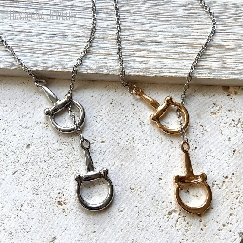 10 Uds. De joyería ecuestre de acero inoxidable de Color dorado, broca de caballo, abalorio para aperitivos, collar Lariat para mujeres y hombres, conducción en inglés