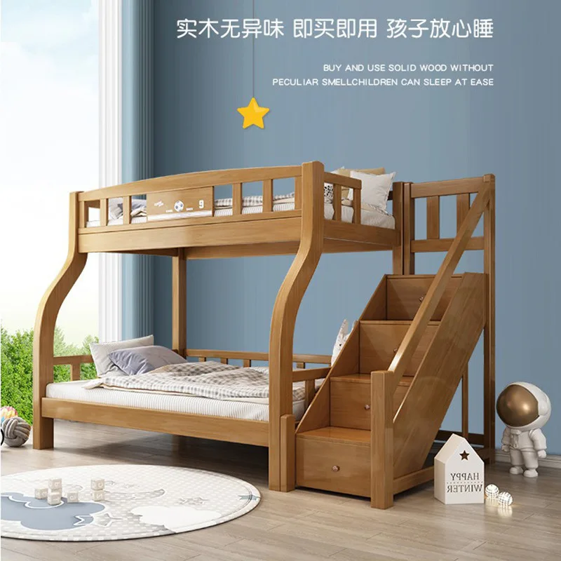 All solid wood, children's bed, double layer, bunk, modern, simple, small apartment