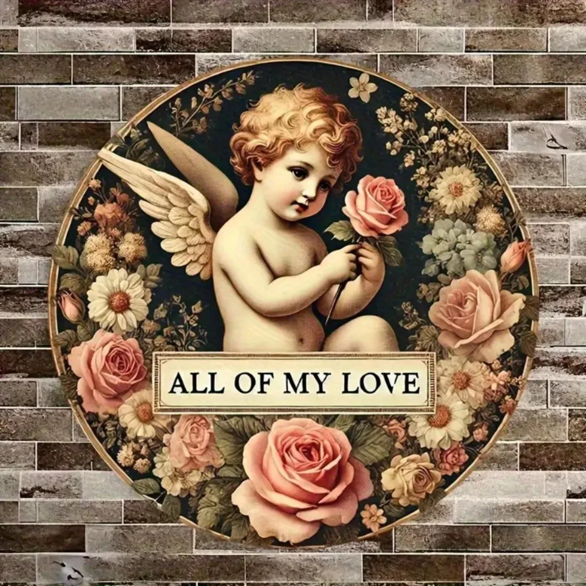 لافتة معدنية عتيقة الملاك (قطعة واحدة) | تصميم رومانسي ثنائي الأبعاد باللون الكحلي والذهبي | فن جداري قابل لإعادة الاستخدام | ديكور ساحر للمنزل #3