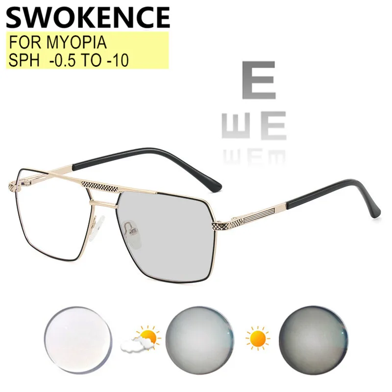 

премиум индивидуальные мужчины близорукость астигматизм prescription очки сфера -0.25 до -8.0 цилиндр -0.25 до -2.0 женщины оправа сплав линзы блокирующие синий свет или фотохромные F207