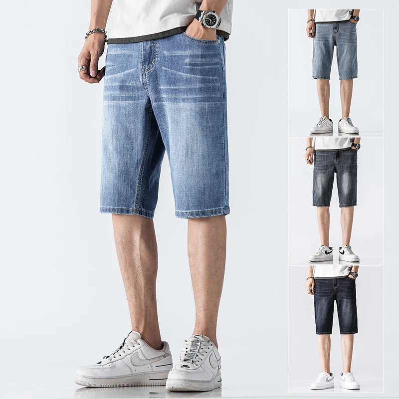 

Washed Stretch Summer Denim Shorts for Men Straight Classic Casual Business Short Jeans Korean Breathable Soft Men's Shorts