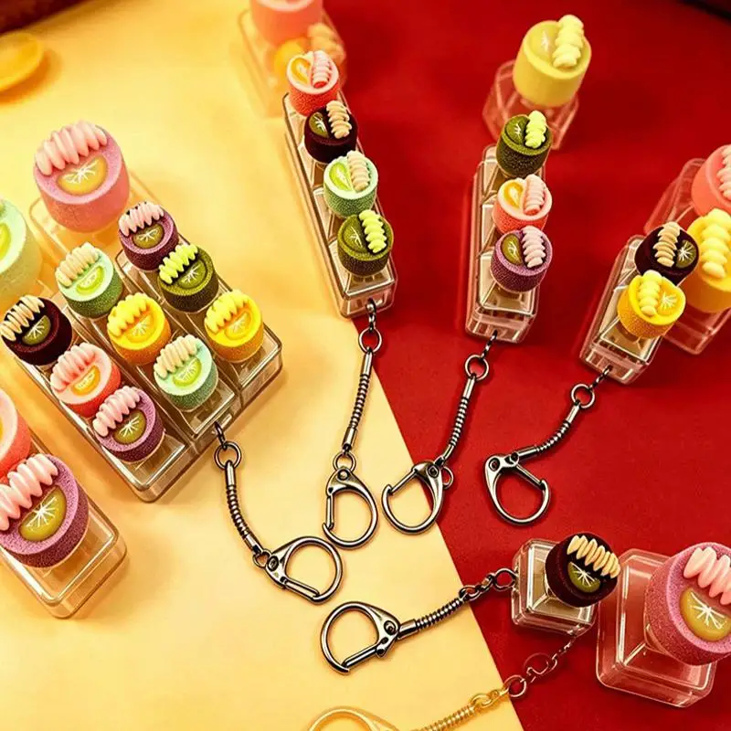 2/3/4/9 Key Fidget Keychain Mini Dessert Shaped Push Button Keychain Portable Reduce Pressure Daily Commute