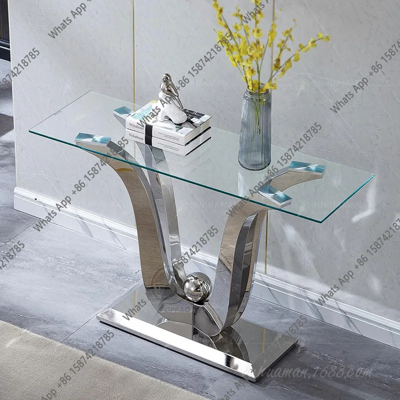 

Italian light luxury stainless steel silver tempered glass entry against the wall porch table storage table