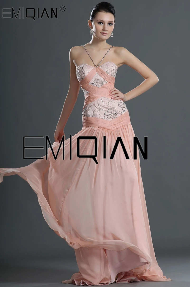 Vintage Mermaid Pageant Dress Spaghetti Strap Sweetheart Neckline Pink Lace Chiffon Evening Dress