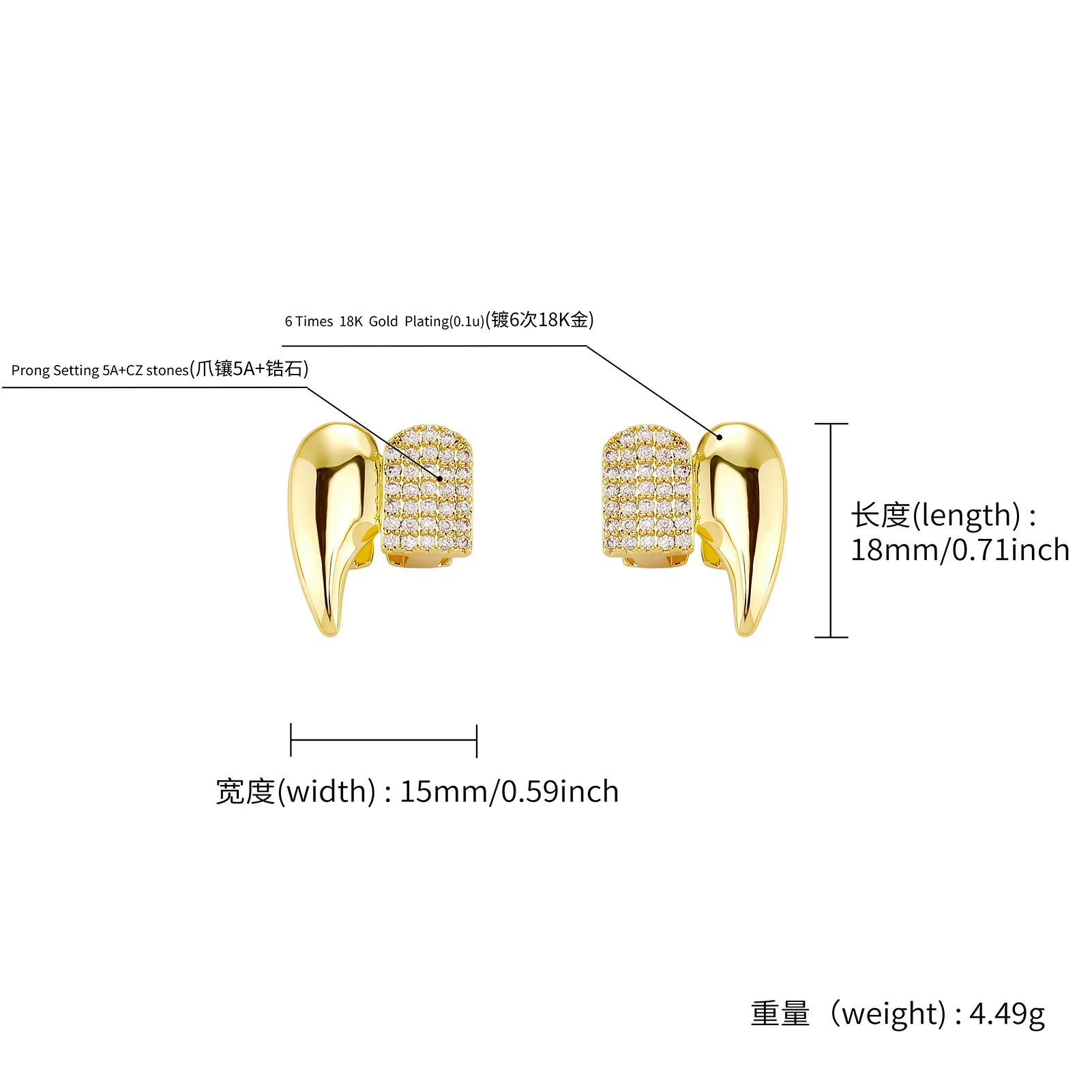 Mixed Zircon Double Fangs Tooth Grills Jewelry