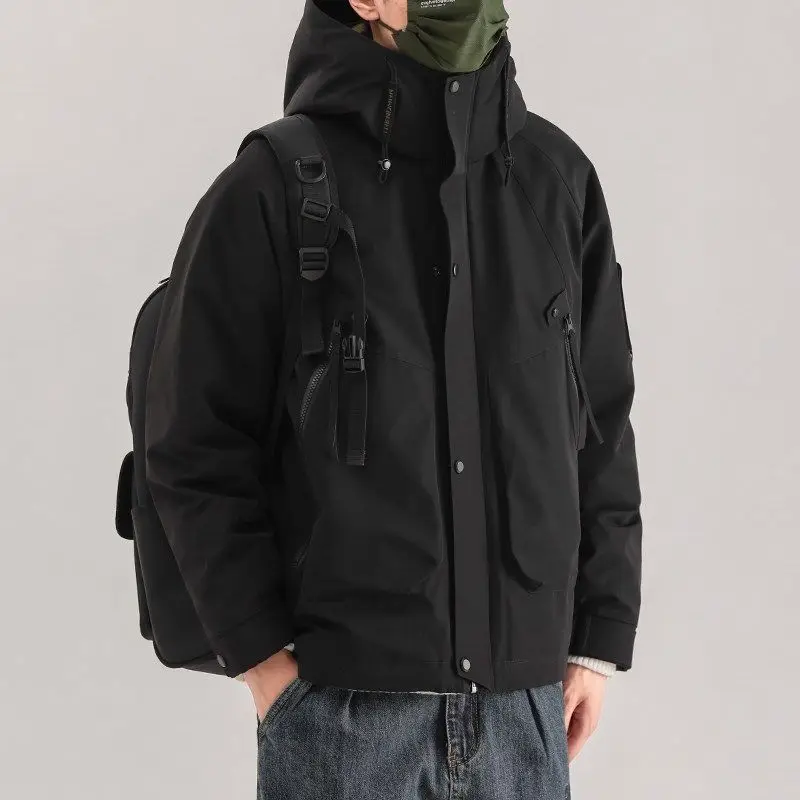 Veste matelassurera en coton coupe-vent pour hommes, Parkas à capuche noires, Combinaison de vêtements de travail pour couples, Fonction coupe-vent, Extérieur, Optique, Chaud, Hiver, Nouveau