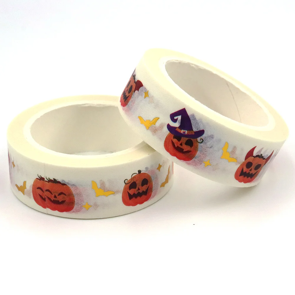 

1PC 15MM*10M Gold Foil Halloween Pumpkin Ghost Bat Washi Tape Wide Sticky Adhesive Tape Scrapbooking Album DIY Decorative Tape