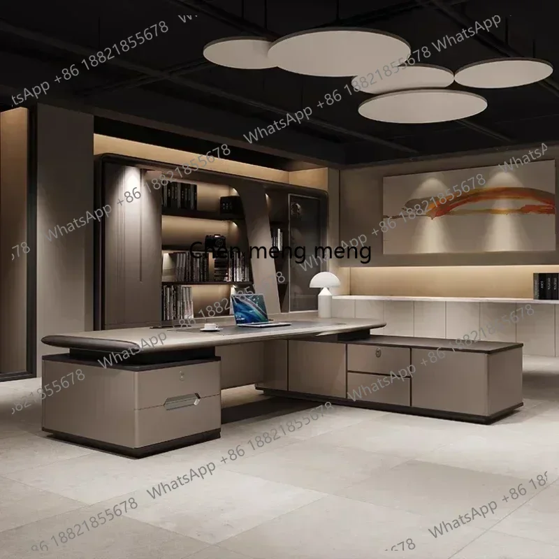 A178Room Desks Gaming Table With LED Light Strip Desk Office Furniture Modern Light Luxury President Boss Tables Computer Desk
