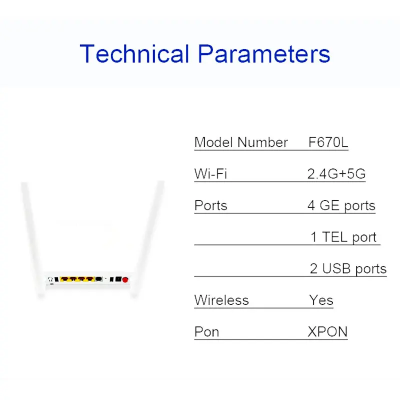 Imagem -02 - Xpon Onu 5g 4ge Mais 1tel Mais 2usb Dual Band 5g Wifi Fiber Modem Ftth Epon Ont 4g sem Poder Novo Venda Livre F670l