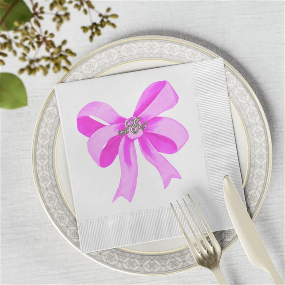 

50PCS Custom personalized Violet Pink Bow Cocktail Napkins Baby Girl Shower Coquette preppy decor Bridal shower