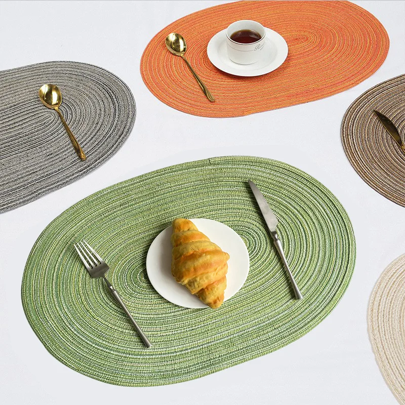 

Oval Cotton Yarn Table Mat, Braid Insulation Mat, European Style, Anti-Slip, Anti-Scalding, Creative Home Decoration