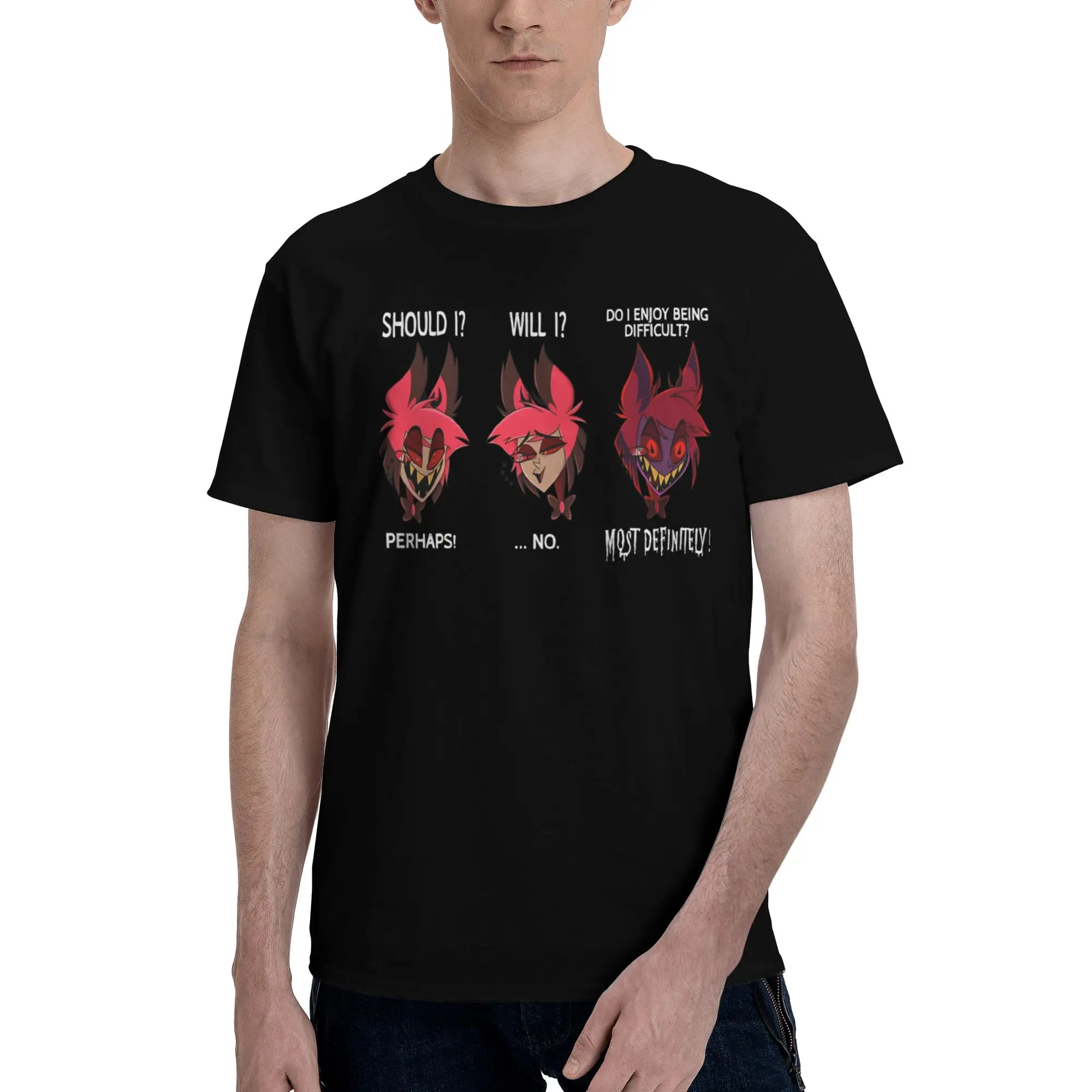 Alastor Should Will Do Men T Shirts Hazbin Hotel Humorous Tees Short Sleeve Crewneck 100% Cotton Classic Clothing T-Shirt