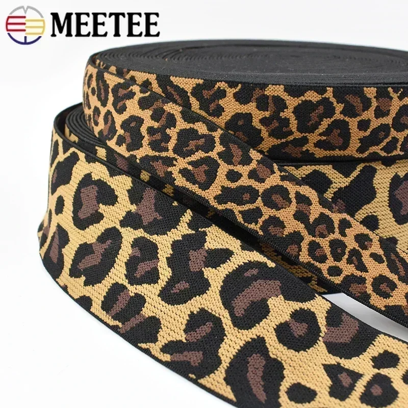 5/10M Meetee 15-50mm Leopard Jacquard Elastic Band Sport Clothing Yoga Pants Streach Ribbon Belt DIY Sewing Accessories