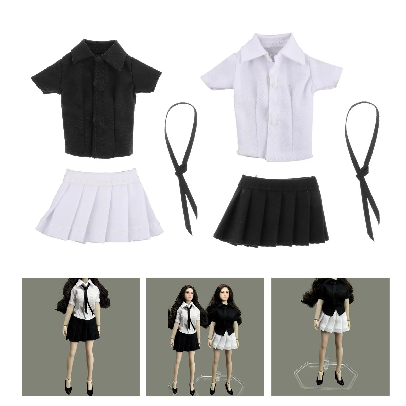 

1/12 Scale Female Figure Doll Clothes Costume Short Skirt Shirt with Tie Fashion Miniature for 6inch Female Figures Accessory