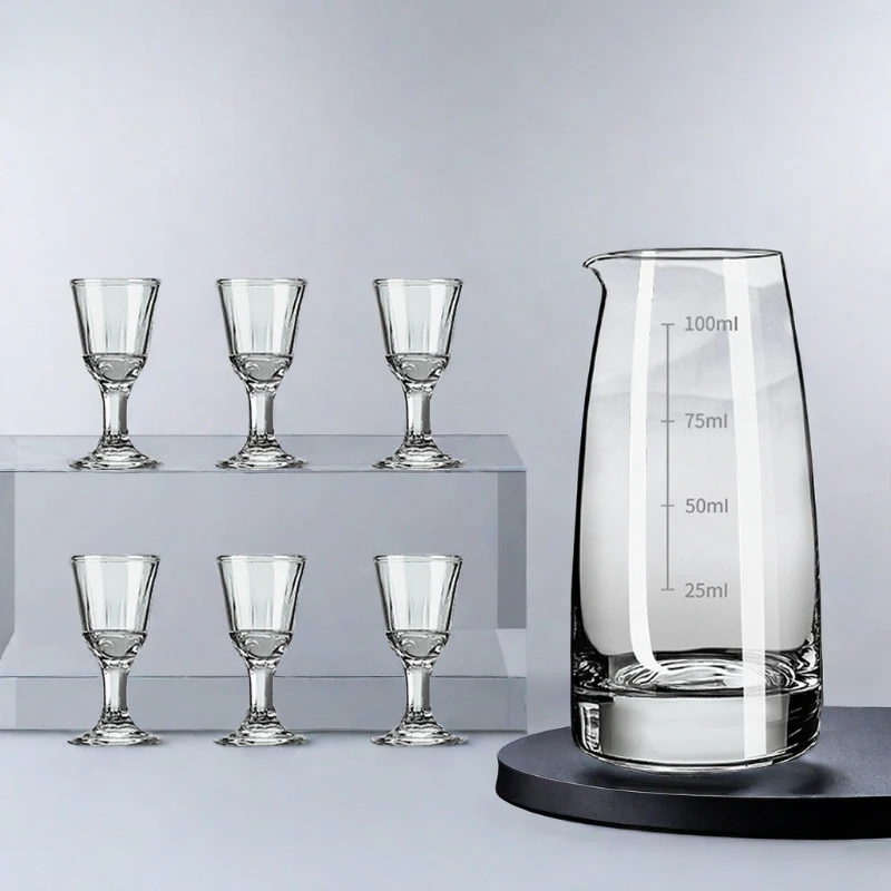 100ml Wine Dispenser Transparent Baijiu Pot Party Luxury Wine Decanter 10ml 4pcs Sets Shot Glass High Footed Small Wine Glass