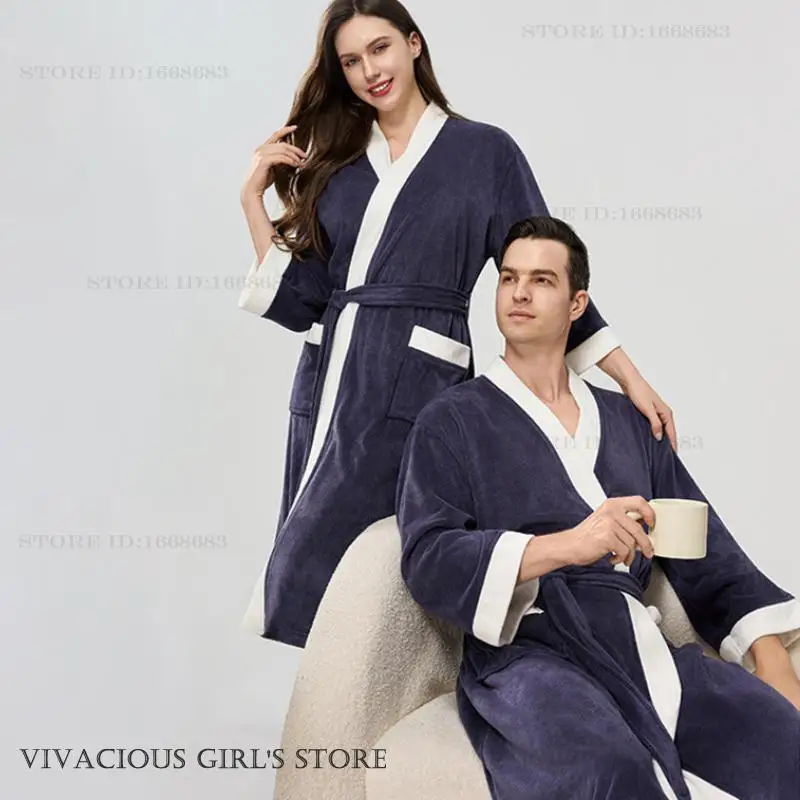 

Spring Autumn New Terry Couple Bathrobe Kimono Yukata Gown Absorbent Towel Robe Negligee Home Dress Loose Sleepwear Lounge Wear