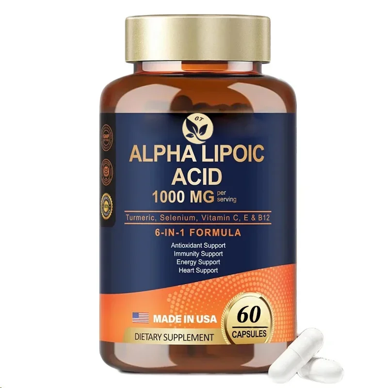 Lipoic Acid -1000mg Ala Capsules, Liver Cleansing, Metabolism and Cellular Energy, Anti Aging - Non Gmo, Gluten Free