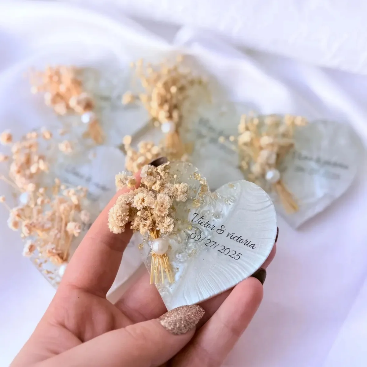 

10PCS Personalized wedding favors, resin favors for guests, dry flower favors, nikkah favors, save the date small fridge magnets