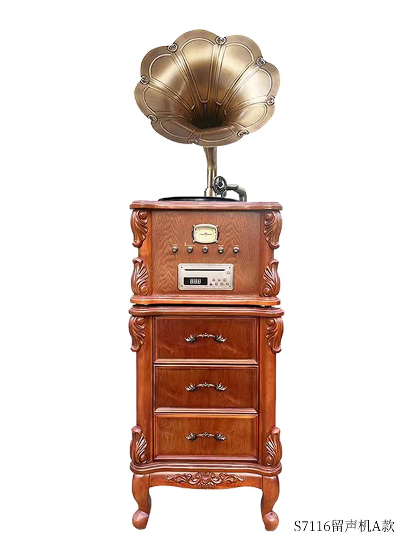 Vintage Player, European Living Room Audio Vinyl Record Player Luxury Solid Wood American-style Phonograph, Retro