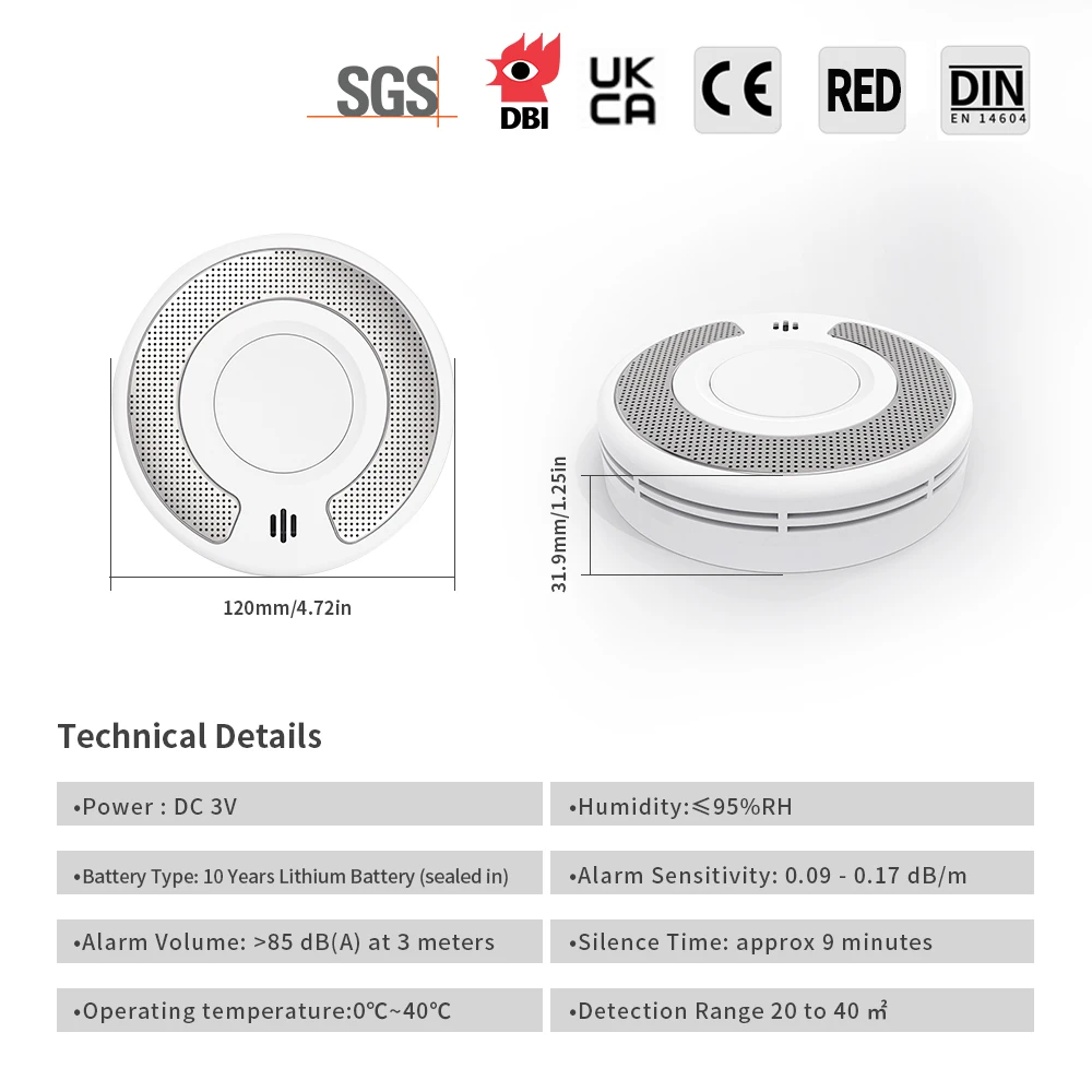 Imagem -06 - sem Fio Interconectado Detector de Fumaça Alimentado por Bateria Indicador Led Detector de Incêndio V-come Vs03f 10 Anos