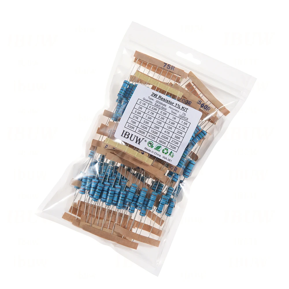 150PCS 300PCS 1/2W 1W 2W 3W Resistance 1% Metal Film Resistor Assortment Kit igmopnrq 30Kinds Each 5/10PCS 1R~750R 1K~820K Ohm
