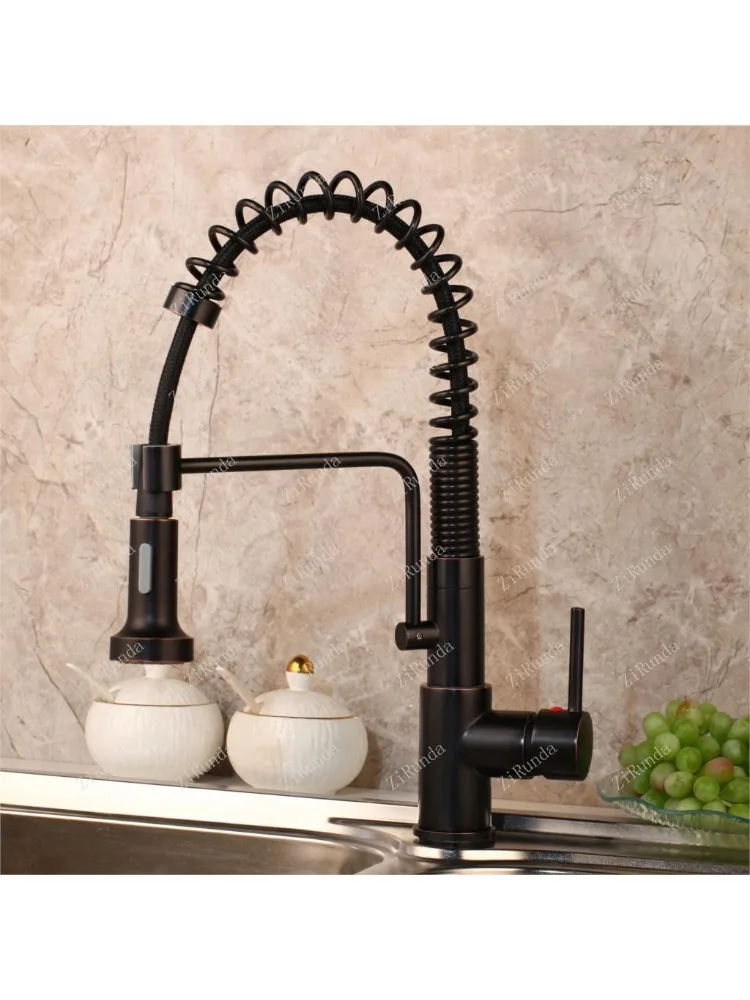 Spring kitchen faucet pull-out side spray dual nozzle mixer faucet, 360 degree rotating kitchen faucet