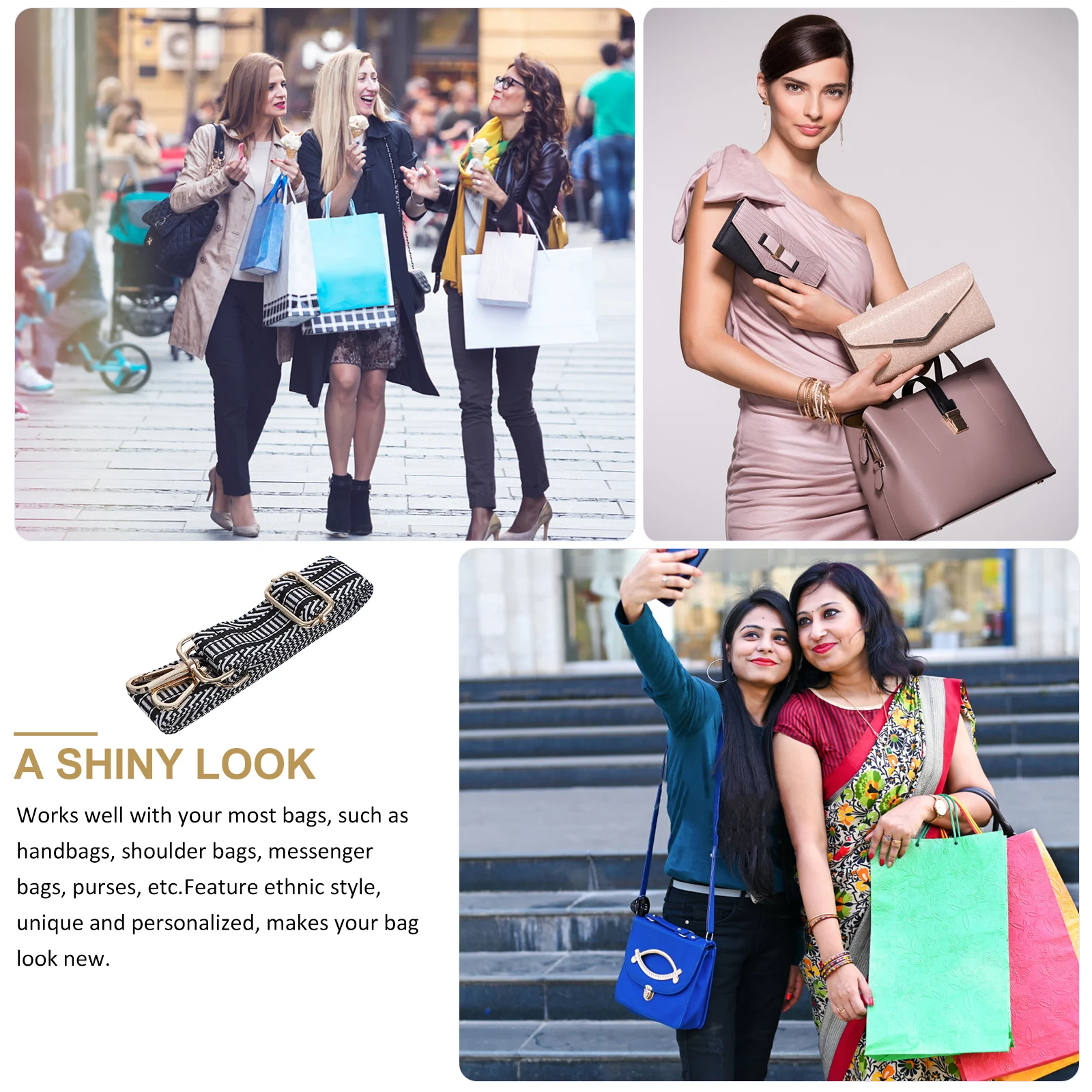 

1pc Striped Bag Strap Ethnic Style Cotton Replacement Belt Adjustable Purse Shoulder Bag Handle Crossbody Belt Decor Accessory