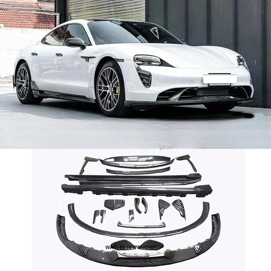 Te-chart Style Carbon Fiber Bodykit forPorsche for Taycan Front Bumper Lip Rear Diffuser Side Skirts Rear Spoiler Exhaust
