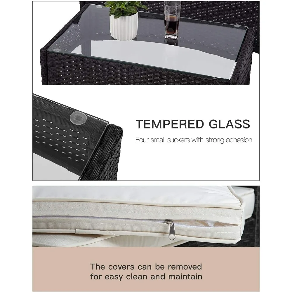 مجموعة Rattan Furniture Wicker Chair Patio Bristo للاستخدام الداخلي الخارجي مع طاولة قهوة Loveseats، وسادة كاكي، 4 قطع