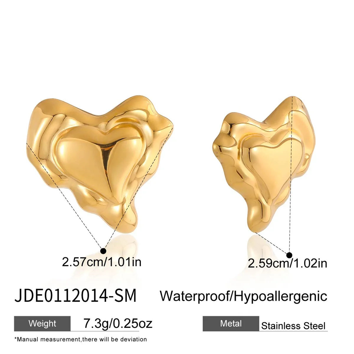 Personality Heart Stud Earring 18K Gold Plated Stainless Steel Women Trendy Light Luxury Earrings Girls Fashion Jewelry