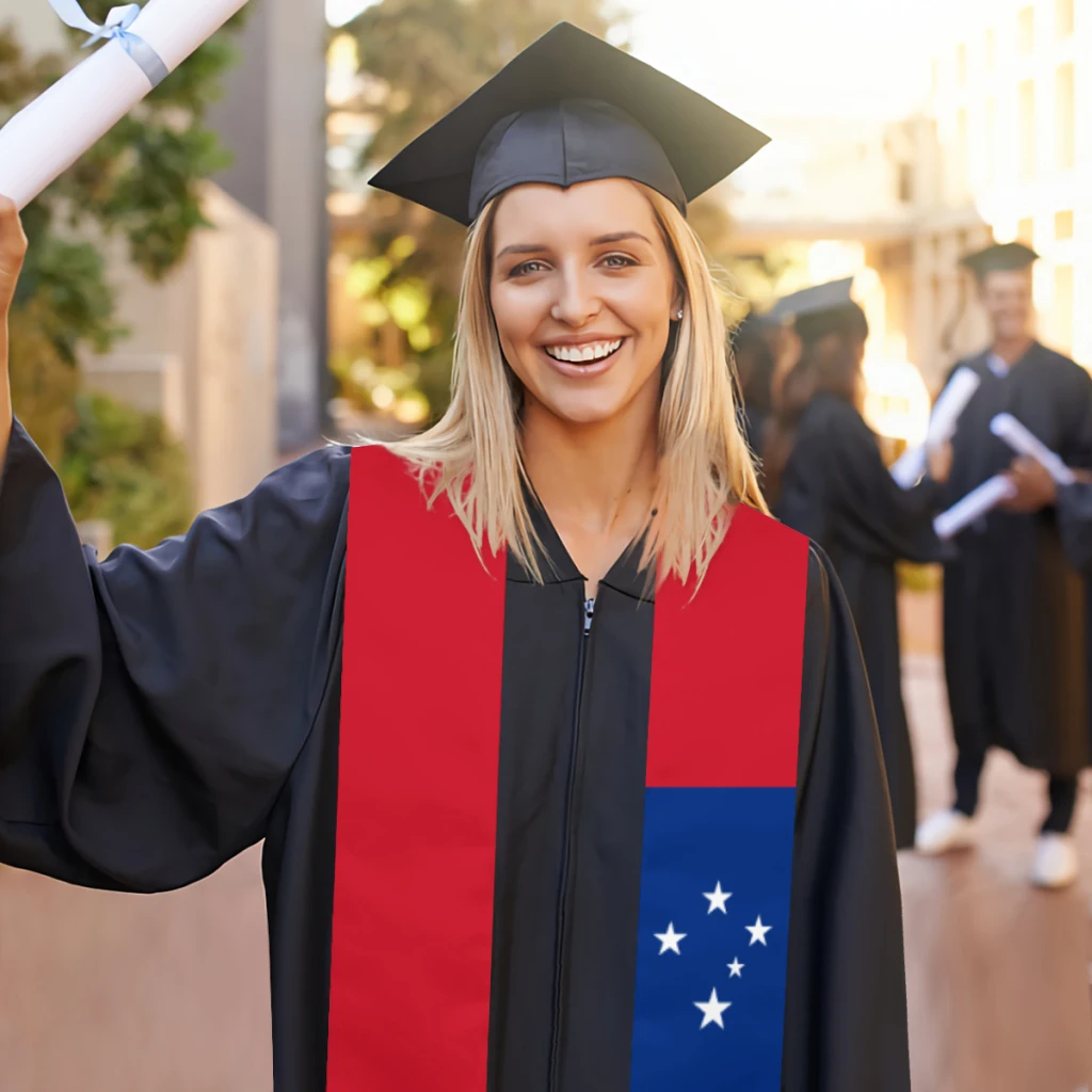 Fascia di laurea Samoa Flag sciarpa scialle stola blu zaffiro con nastro accessorio per abito da scapolo a righe a stella 180*14cm