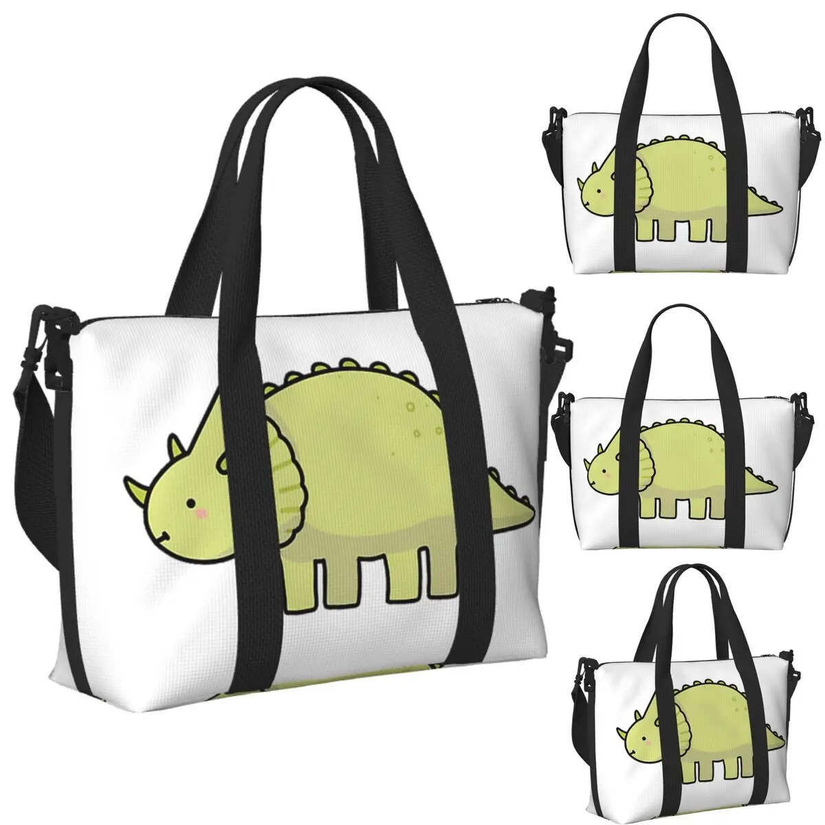 

Custom Little Dino Triceratops Dinosaur Illustration Beach Travel Bag Tote Bags for Gym Yoga Women Shopping Duffle Shoulder Bag