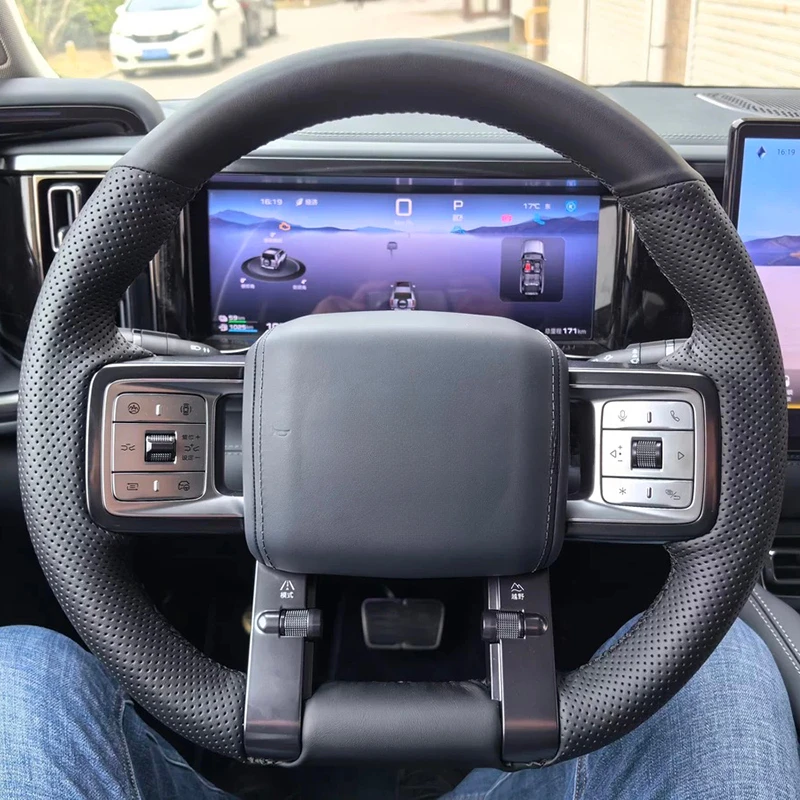 Custom Fit Leopard 5 Steering Wheel Cover 2023-2024, Genuine Leather Hand-Stitched, Full Wrap Protector