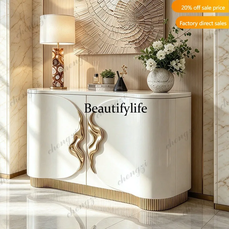 QQ French light luxury door cabinet, living room storage decorative cabinet, high-end engraved gold-painted edge cabinet