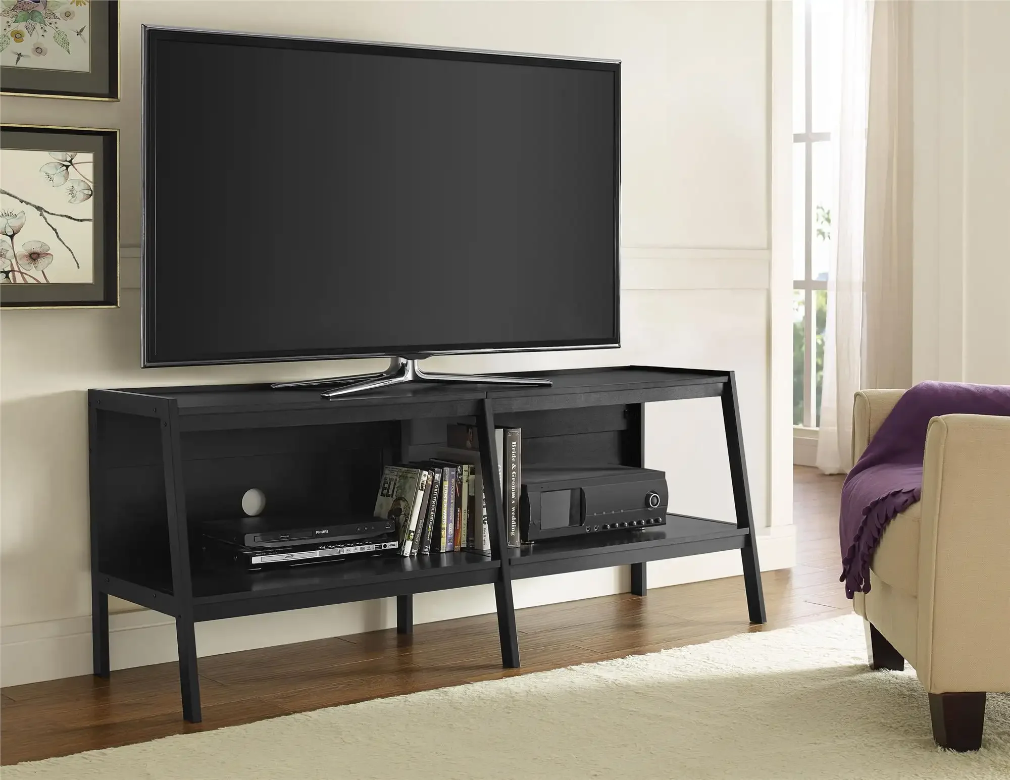 Modern Black Ladder TV Stand for TVs Up To 65