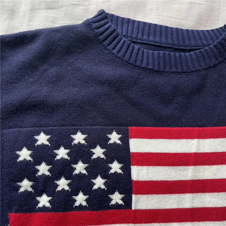 Y2K Flag Knit Women Sweaters Hip Hop Streetwear Long Sleeve Pullover Autumn Harajuku Knitted Tops Casual Loose Large Clothes